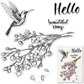 Flowers Background Clear Stamps, Bird Clear Rubber Transparent Silicone Seal Stamps with Sentiment Words for Card Making DIY Photo Album Decorative DIY Scrapbooking Journaling