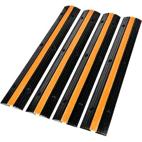 Kable Kontrol Pack of 4 Rubber Cable Protector Ramps, 1 Channel Heavy Duty Vehicle Traffic Drive Over Cable Cord Cover Speed Bump Hose Cable Ramp Protective Floor Cord Cover Wire Hider, Black & Yellow