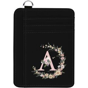 GABraden Credit Card Holder for Women,RFID Small Wallet Blocking Credit Card Holder,Slim Minimalist Wallet,Leather Card Case Holder With Keychain (Initial Monogram-K)