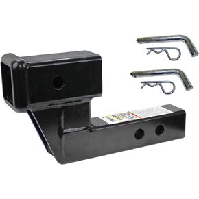 MaxxHaul 50908 Trailer Hitch Riser for 2 Inch Receiver with 4 Inch Rise & Drop with Solid Shaft, with 2 Pack Hitch Pins