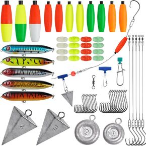 Catfish Rigs Catfishing Tackle Making Kit, 91pcs Catfish Rig Accessories Santee Rig with Peg Floats Catfish Floats Circle Hook Rigs Pyramid Weights Rattle Beads Sinker Slides Catfishing Equipment