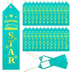 50 Pcs Reading Star Award Ribbons with Event Card and Rope Set Reader Award Ribbons Prize Ribbon for Student Awards Ceremonies and Events Classroom Prizes