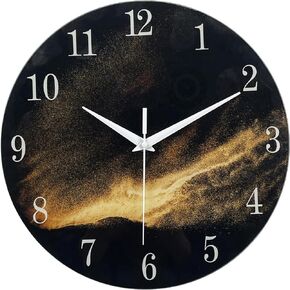 Constantplanet Blue Wall Clock Battery Operated - 14 Inch Modern Wall Clock Non Ticking - Glass Clock for Bedroom Living Room Office Kitchen Dining Room