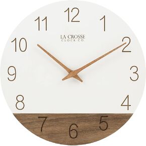 La Crosse 404-3630B 12" Sierra Wood Quartz Analog Wall Clock, White