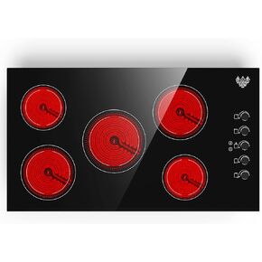 موقد كهربائي 36 بوصة، موقد كهربائي 8000 واط، 5 شعلات كونترتوب وموقد كهربائي مشع مع قفل أمان للأطفال، مؤقت، 8000 واط، 220-240 فولت، متوافق مع جميع أدوات الطهي، بدون قابس in Kuwait