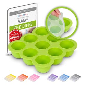 Kiddo Feedo Freezer Tray with Silicone Clip-on Lid, Making Homemade Baby Food Storage Super Easy - Free E-Book by Award-Winning Author/Dietitian - Blue