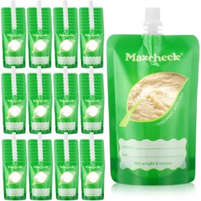 Maxcheck 100 Pack Disposable Baby Food Pouches 6oz Baby Food Storage Containers Plastic Fresh Squeezed Pouches for Kids Toddler Freezer Safe Baby Pouch Holder for Applesauce, Purees and Yogurts