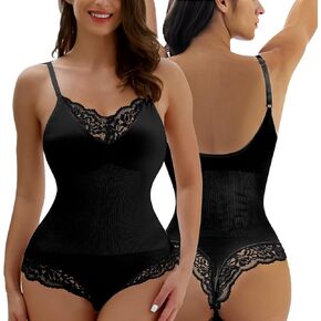 MT MENTYCLOTHING Lace Bodysuit Shapewear for Women Tummy Control Body Shaper V Neck Camisole Corset Slimming Tank Tops