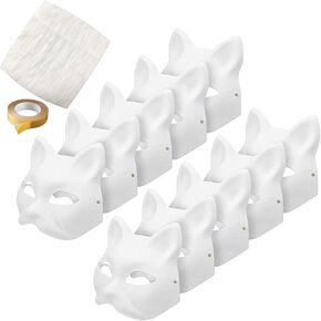 DIY Therian Mask Kit, Cat Mask Base with Fur, Eye Mesh, Felt Sheet & Gem Stickers for Furry Mask, White Cat Masks to Paint Therian Gear Therian Masks, Animal Mask Arts Crafts Kit