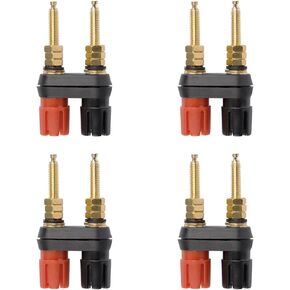 EIGHTNOO 4Pcs Banana Jack Plugs Brass Long Threaded Binding Post Speaker Connectors Terminal 2 Way Dual 4mm Banana Plug Female Sockets for Speakers or Amplifiers