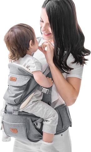 SUNVENO Baby Hipseat Ergonomic Baby Carrier Soft Cotton 6 in 1 Safety Infant Newborn Hip Seat for Home, Outdoor, Travel, 6-36 Months Babies Girls and Boys, Grey in Saudi Arabia