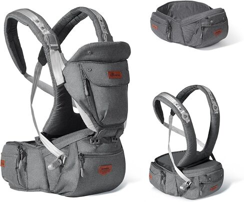 SUNVENO Baby Hipseat Ergonomic Baby Carrier Soft Cotton 6 in 1 Safety Infant Newborn Hip Seat for Home, Outdoor, Travel, 6-36 Months Babies Girls and Boys, Grey in Saudi Arabia