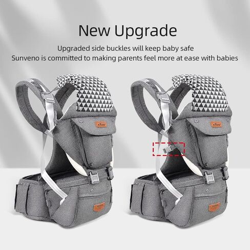 SUNVENO Baby Hipseat Ergonomic Baby Carrier Soft Cotton 6 in 1 Safety Infant Newborn Hip Seat for Home, Outdoor, Travel, 6-36 Months Babies Girls and Boys, Grey in Saudi Arabia