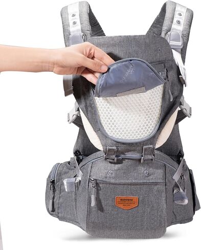 SUNVENO Baby Hipseat Ergonomic Baby Carrier Soft Cotton 6 in 1 Safety Infant Newborn Hip Seat for Home, Outdoor, Travel, 6-36 Months Babies Girls and Boys, Grey in Saudi Arabia