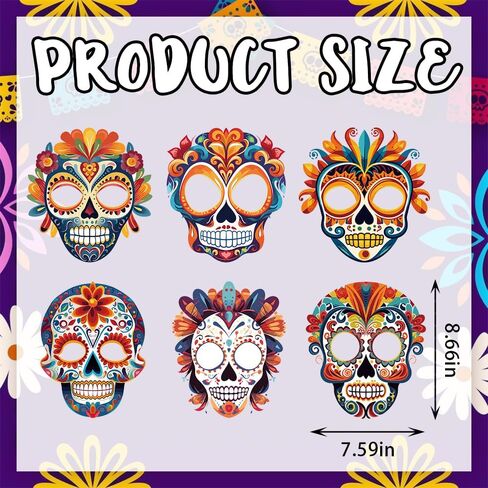 ALIBBON 6 Pcs Day of The Dead Mask Paper Sugar Skull Mask Full Face Mask with Elastic String Halloween Party Supplies in Saudi Arabia