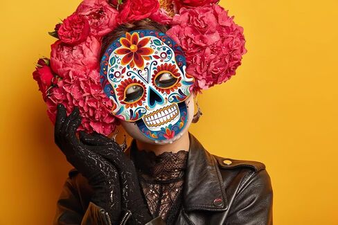 ALIBBON 6 Pcs Day of The Dead Mask Paper Sugar Skull Mask Full Face Mask with Elastic String Halloween Party Supplies in Saudi Arabia