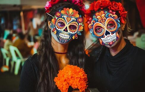 ALIBBON 6 Pcs Day of The Dead Mask Paper Sugar Skull Mask Full Face Mask with Elastic String Halloween Party Supplies in Saudi Arabia
