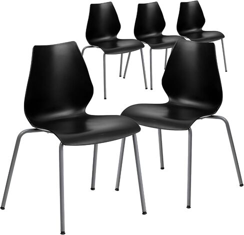 Flash Furniture 5 Pack HERCULES Series 770 lb. Capacity Black Stack Chair with Lumbar Support and Silver Frame in Saudi Arabia