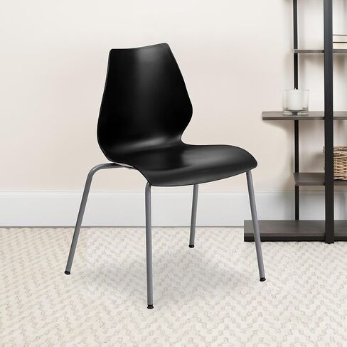 Flash Furniture 5 Pack HERCULES Series 770 lb. Capacity Black Stack Chair with Lumbar Support and Silver Frame in Saudi Arabia