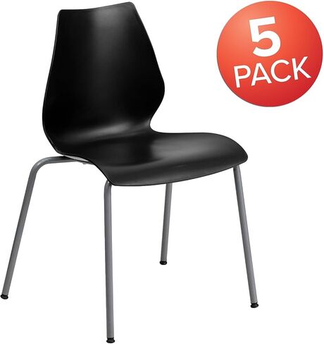 Flash Furniture 5 Pack HERCULES Series 770 lb. Capacity Black Stack Chair with Lumbar Support and Silver Frame in Saudi Arabia