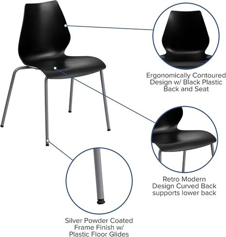 Flash Furniture 5 Pack HERCULES Series 770 lb. Capacity Black Stack Chair with Lumbar Support and Silver Frame in Saudi Arabia