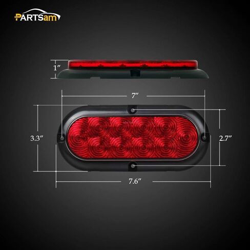 قطعتان من Partsam شاحنة مقطورة بيضاوية من الكروم مقاس 15.24 سم، أحمر 10 مصابيح LED على السطح وإيقاف الانعطاف in Saudi Arabia