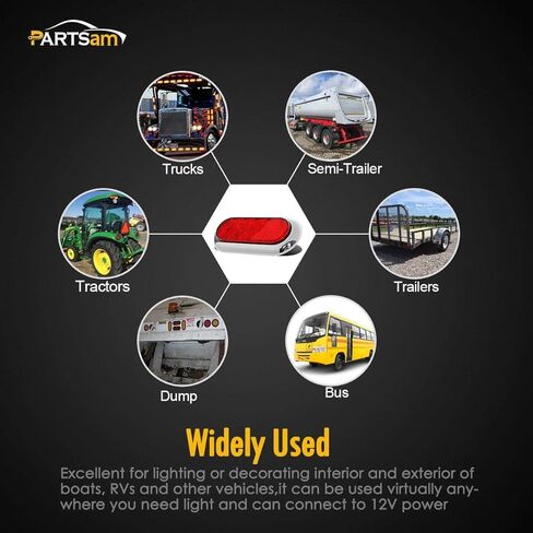 قطعتان من Partsam شاحنة مقطورة بيضاوية من الكروم مقاس 15.24 سم، أحمر 10 مصابيح LED على السطح وإيقاف الانعطاف in Saudi Arabia