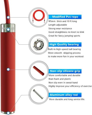 حبال القفز من السيليكون للأطفال والكبار من Mogold مقاس 5 مم من أجل اللياقة البدنية - حبل القفز قابل للتعديل للمبتدئين مع مقابض معدنية غير قابلة للكسر وحبل PVC فائق المتانة غير ملتوي لتخطي الحبل in Kuwait