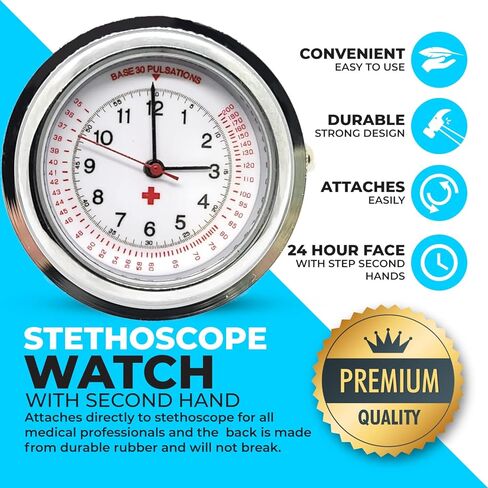 ساعة سماعة الطبيب للممرضة السوداء - إطار معدني خفيف الوزن - يتم ربطها مباشرة بسماعة الطبيب لجميع المهنيين الطبيين in Kuwait