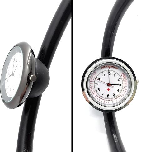 ساعة سماعة الطبيب للممرضة السوداء - إطار معدني خفيف الوزن - يتم ربطها مباشرة بسماعة الطبيب لجميع المهنيين الطبيين in Kuwait