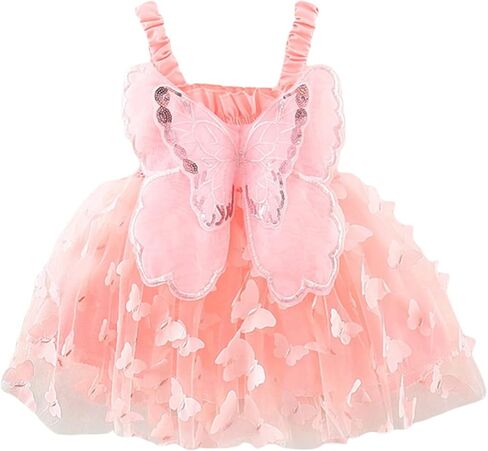 Toddler Baby Girl Princess Butterfly Wings Fairy Dress Sleeveless Strap Pleated A-Line Layered Tulle Tutu Dresses in Kuwait