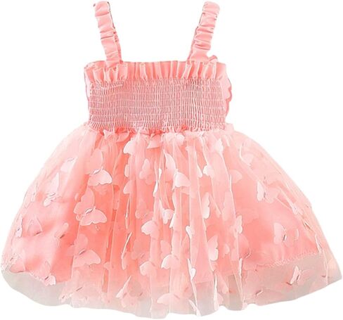 Toddler Baby Girl Princess Butterfly Wings Fairy Dress Sleeveless Strap Pleated A-Line Layered Tulle Tutu Dresses in Kuwait