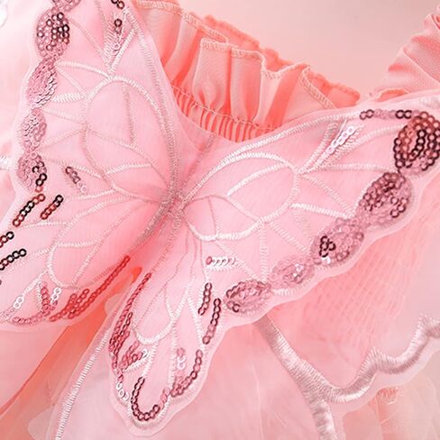 Toddler Baby Girl Princess Butterfly Wings Fairy Dress Sleeveless Strap Pleated A-Line Layered Tulle Tutu Dresses in Kuwait