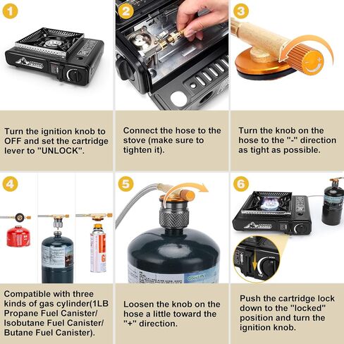 WADEO ثلاثة موقد وقود، موقد تخييم محمول 3 في 1 مع خرطوم تمديد من الفولاذ المقاوم للصدأ بطول 1 متر، ومحول خزان البروبان 1 رطل ومحول البيوتان، موقد غاز محمول للطهي في الهواء الطلق، والشواء، والسفر RV in Kuwait