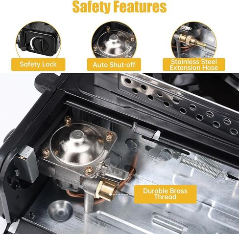 WADEO ثلاثة موقد وقود، موقد تخييم محمول 3 في 1 مع خرطوم تمديد من الفولاذ المقاوم للصدأ بطول 1 متر، ومحول خزان البروبان 1 رطل ومحول البيوتان، موقد غاز محمول للطهي في الهواء الطلق، والشواء، والسفر RV in Kuwait