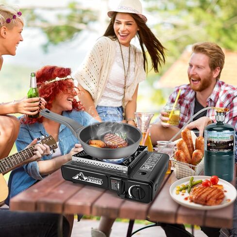 WADEO ثلاثة موقد وقود، موقد تخييم محمول 3 في 1 مع خرطوم تمديد من الفولاذ المقاوم للصدأ بطول 1 متر، ومحول خزان البروبان 1 رطل ومحول البيوتان، موقد غاز محمول للطهي في الهواء الطلق، والشواء، والسفر RV in Kuwait