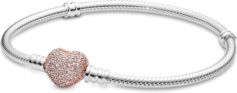 سوار سلسلة ثعبان من PANDORA Moments متلألئ بمشبك على شكل قلب - متوافق مع PANDORA Moments Charms - هدية عيد الأم مع صندوق هدايا in Kuwait