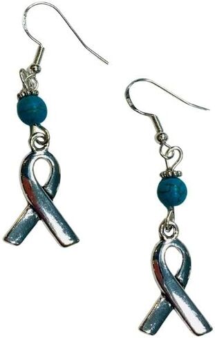 Ovarian Cancer Turquoise Ribbon Charm Earrings in Saudi Arabia