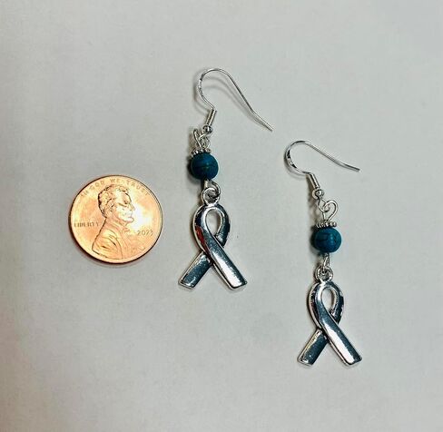 Ovarian Cancer Turquoise Ribbon Charm Earrings in Saudi Arabia