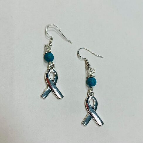 Ovarian Cancer Turquoise Ribbon Charm Earrings in Saudi Arabia