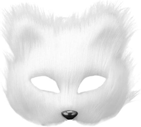 قناع VALICLUD Therian من فرو الثعلب الصناعي قناع ثعلب أبيض قناع تنكر نصف وجه على شكل حيوان فروي على شكل قطة أقنعة تنكرية قناع فرو صناعي قطيفة دعائم تنكرية لعيد الميلاد in Kuwait
