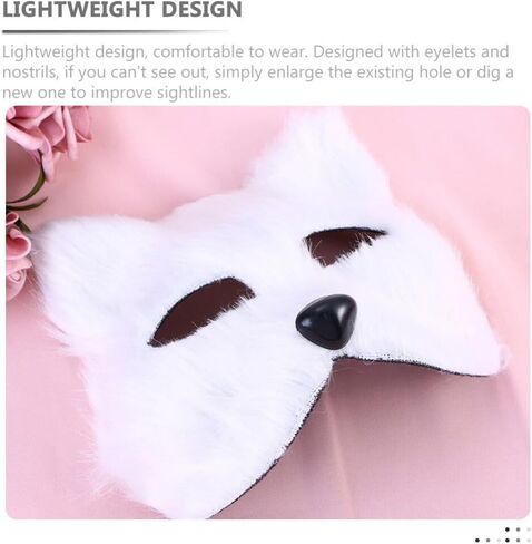 قناع VALICLUD Therian من فرو الثعلب الصناعي قناع ثعلب أبيض قناع تنكر نصف وجه على شكل حيوان فروي على شكل قطة أقنعة تنكرية قناع فرو صناعي قطيفة دعائم تنكرية لعيد الميلاد in Kuwait