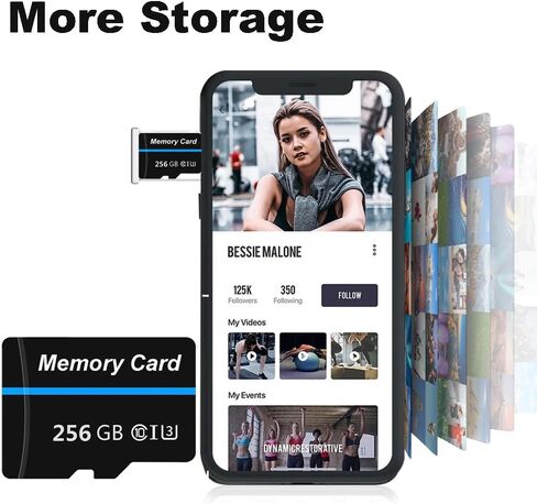 بطاقة ذاكرة 256 جيجا بايت بطاقة TF صغيرة بطاقة ذكية فائقة السرعة لهواتف Android وكاميرا الحركة والأجهزة اللوحية مساحة تخزين موسعة in Kuwait
