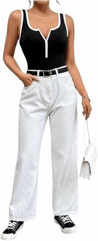 SweatyRocks Women's Half Zip Scoop Neck Bodysuit shirts Sleeveless Slim Fit Jumpsuit Tops in Saudi Arabia