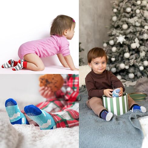 SkiBeaut Baby Newborn Socks with Grips, 6 Pairs Toddler Kids Warm Thick Socks Non Slip Skid Sticky Slippery Crew Socks in Saudi Arabia