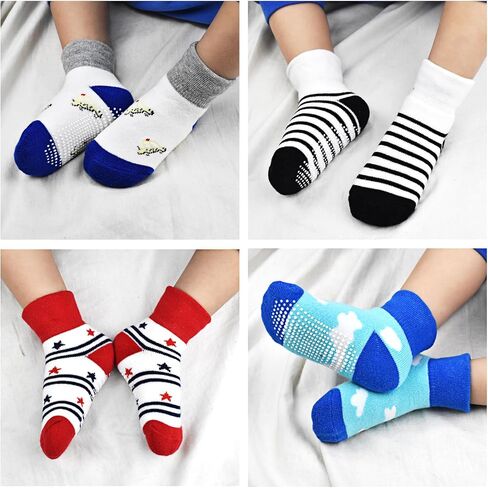 SkiBeaut Baby Newborn Socks with Grips, 6 Pairs Toddler Kids Warm Thick Socks Non Slip Skid Sticky Slippery Crew Socks in Saudi Arabia