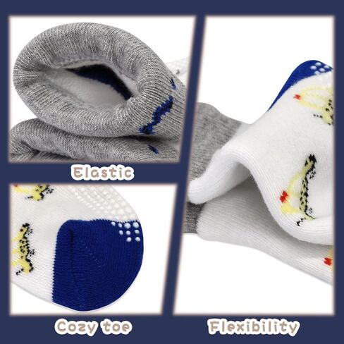 SkiBeaut Baby Newborn Socks with Grips, 6 Pairs Toddler Kids Warm Thick Socks Non Slip Skid Sticky Slippery Crew Socks in Saudi Arabia