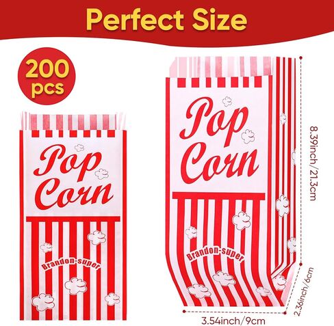 200 قطعة من أكياس الفشار الورقية - 1 أونصة من أكياس الفشار السائبة ملحقات آلة الفشار لمسارح الأفلام وحفلات الكرنفال in Kuwait