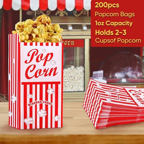 200 قطعة من أكياس الفشار الورقية - 1 أونصة من أكياس الفشار السائبة ملحقات آلة الفشار لمسارح الأفلام وحفلات الكرنفال in Kuwait