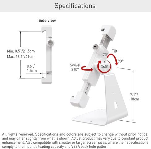 Barkan Tablet Mount Holder for 7-14 inch Devices, Full Motion Articulating, 360 Degree Rotation Bracket, fits Apple iPad/Air/Mini, Samsung Galaxy Tab, Fire HD 7/8 / 10 in Saudi Arabia